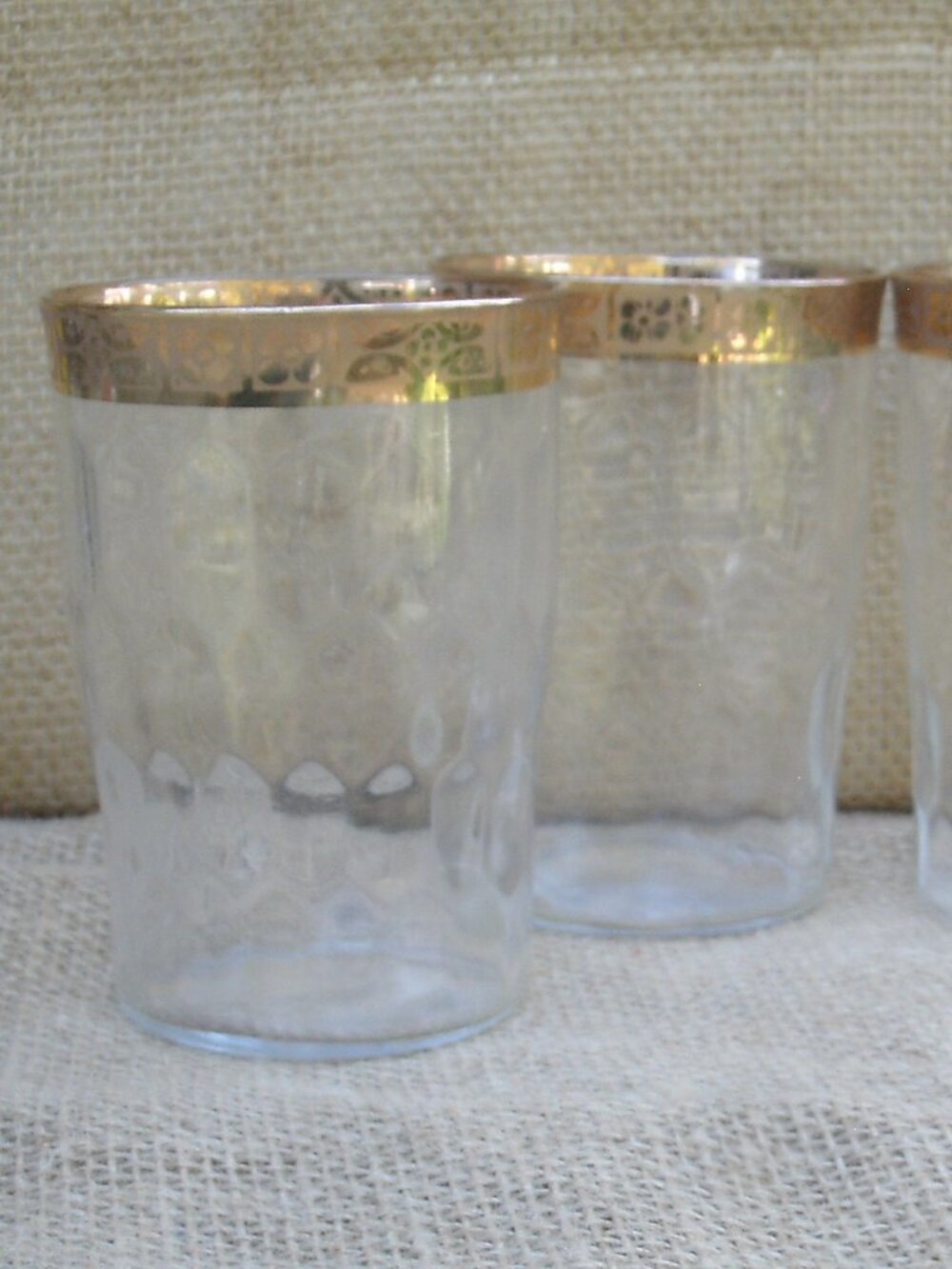 Vintage West Virginia Glass Optic 22K Gold Whiskey Glass Set of 2